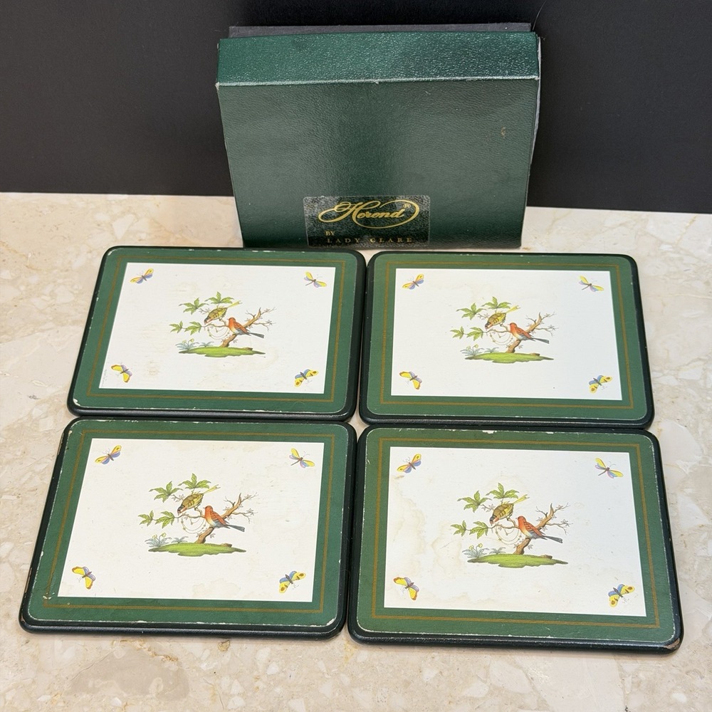 Herend Rothchild Birds Coasters by Lady Clare Set of 4 with Box SEE WEAR